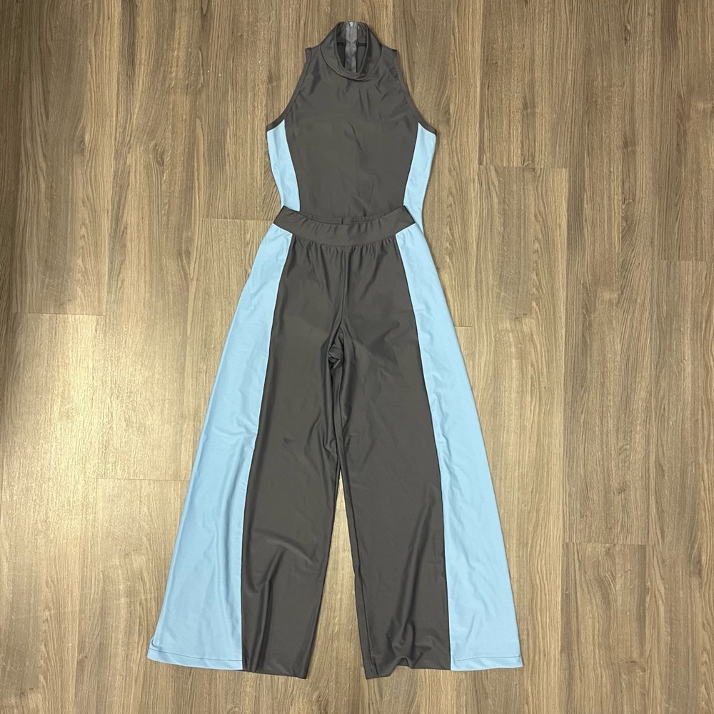 Custom On The Dance Floor Two Piece Grey & Blue Wide Leg Dance Costume